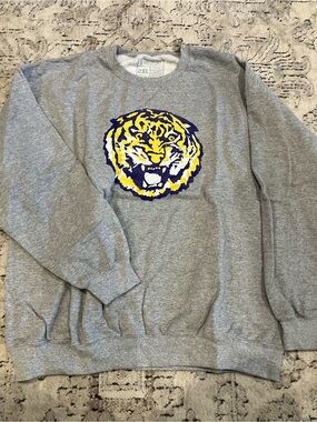 Gray Crewneck Sweatshirt with Yellow & Navy Tiger Graphic